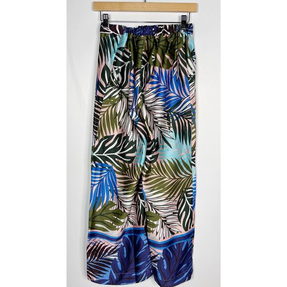 ASOS Design 4 Blue Tropical Border Print Satin Pajama Set Long Sleeve Top Pants - Picture 5 of 16
